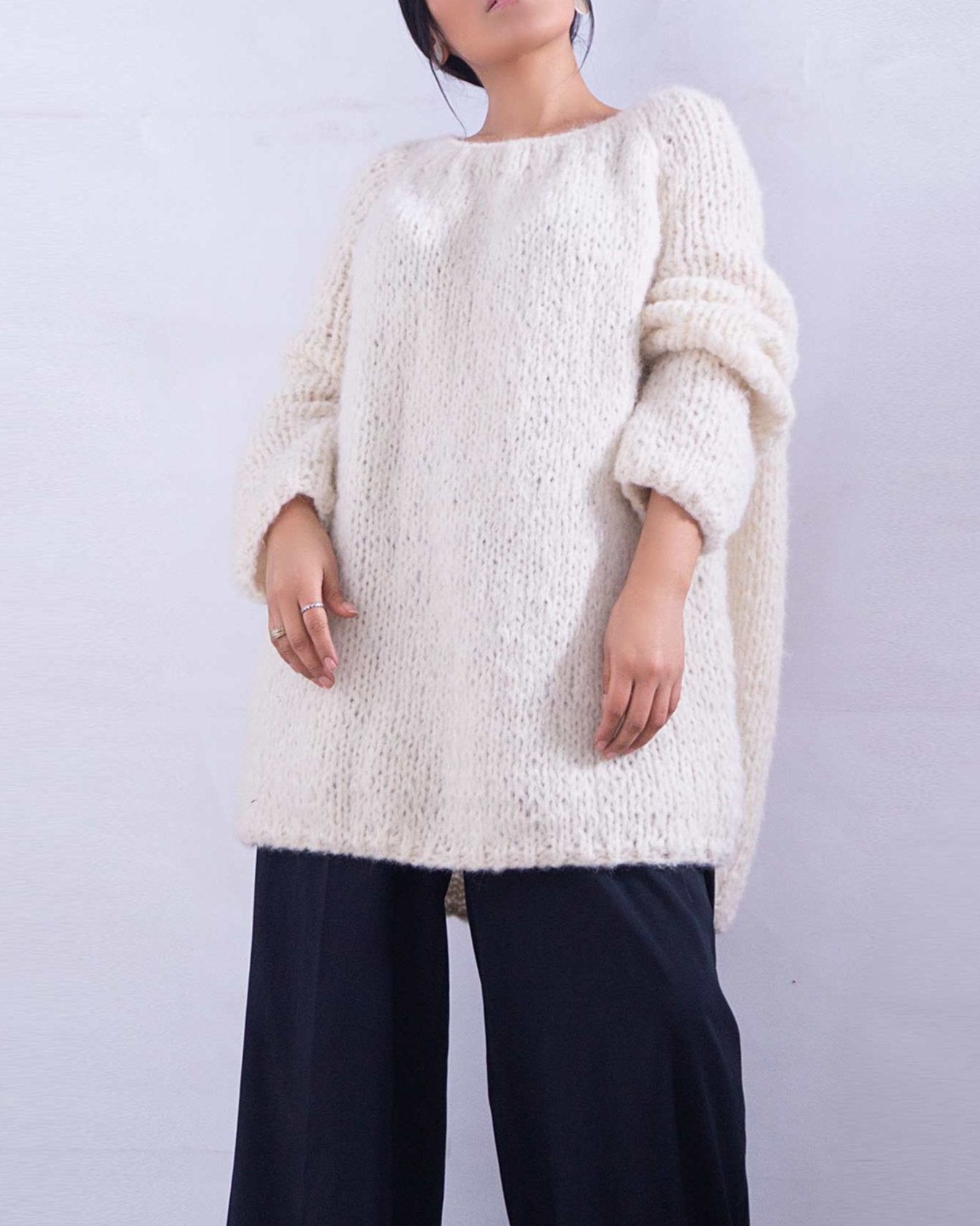 ALPACA OVERSIZED SWEATER DRESS - IVORY
