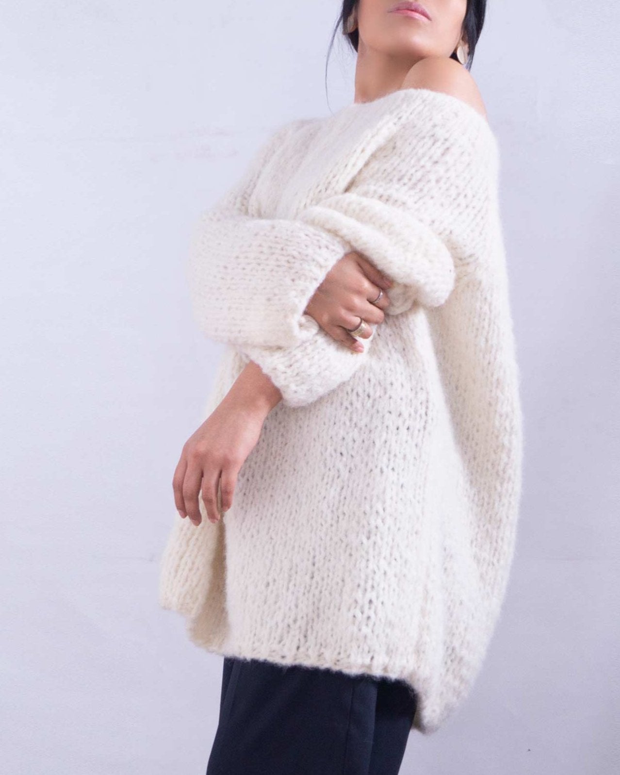 ALPACA OVERSIZED SWEATER DRESS - IVORY