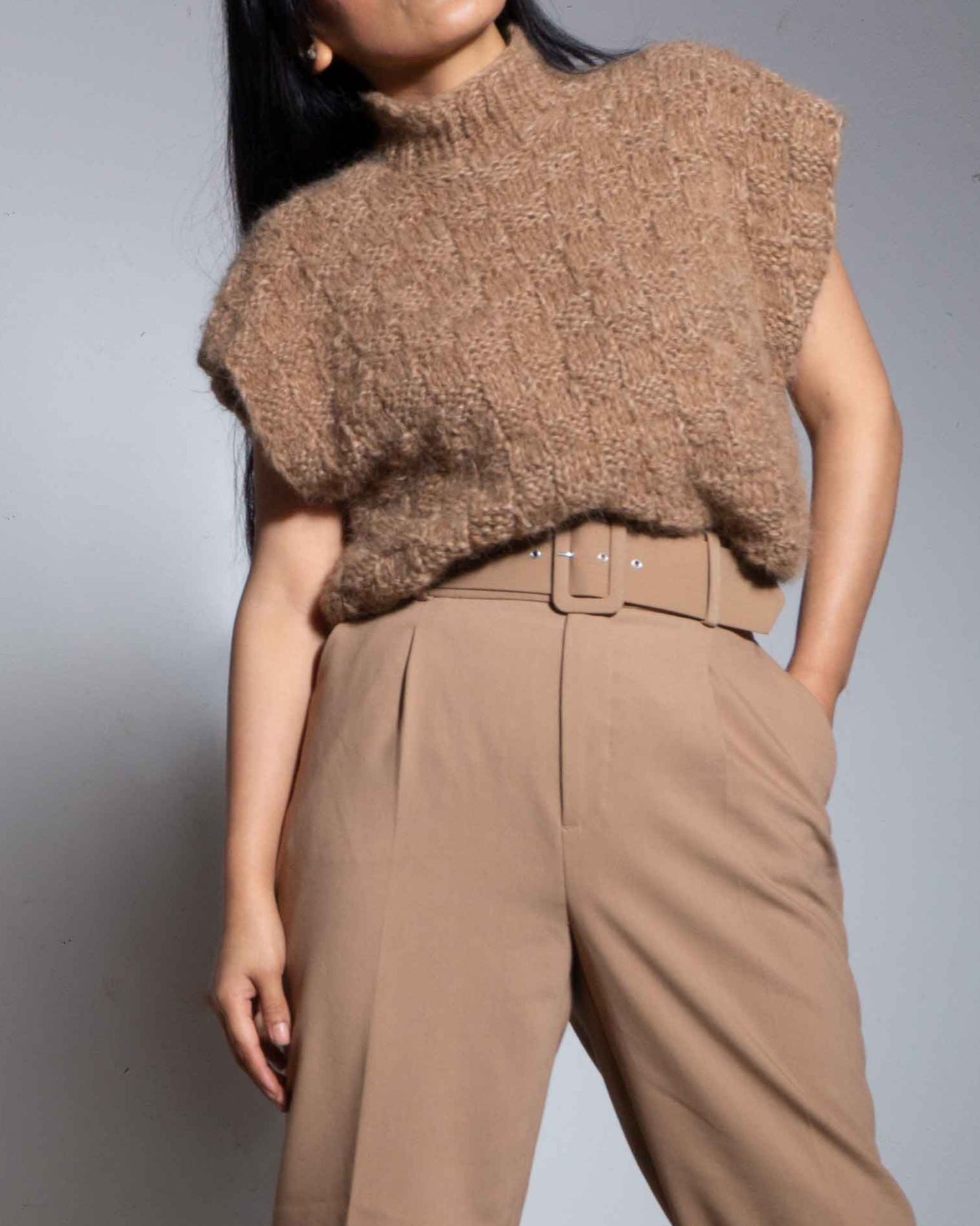 ALPACA WOOL SWEATER VEST - BROWN