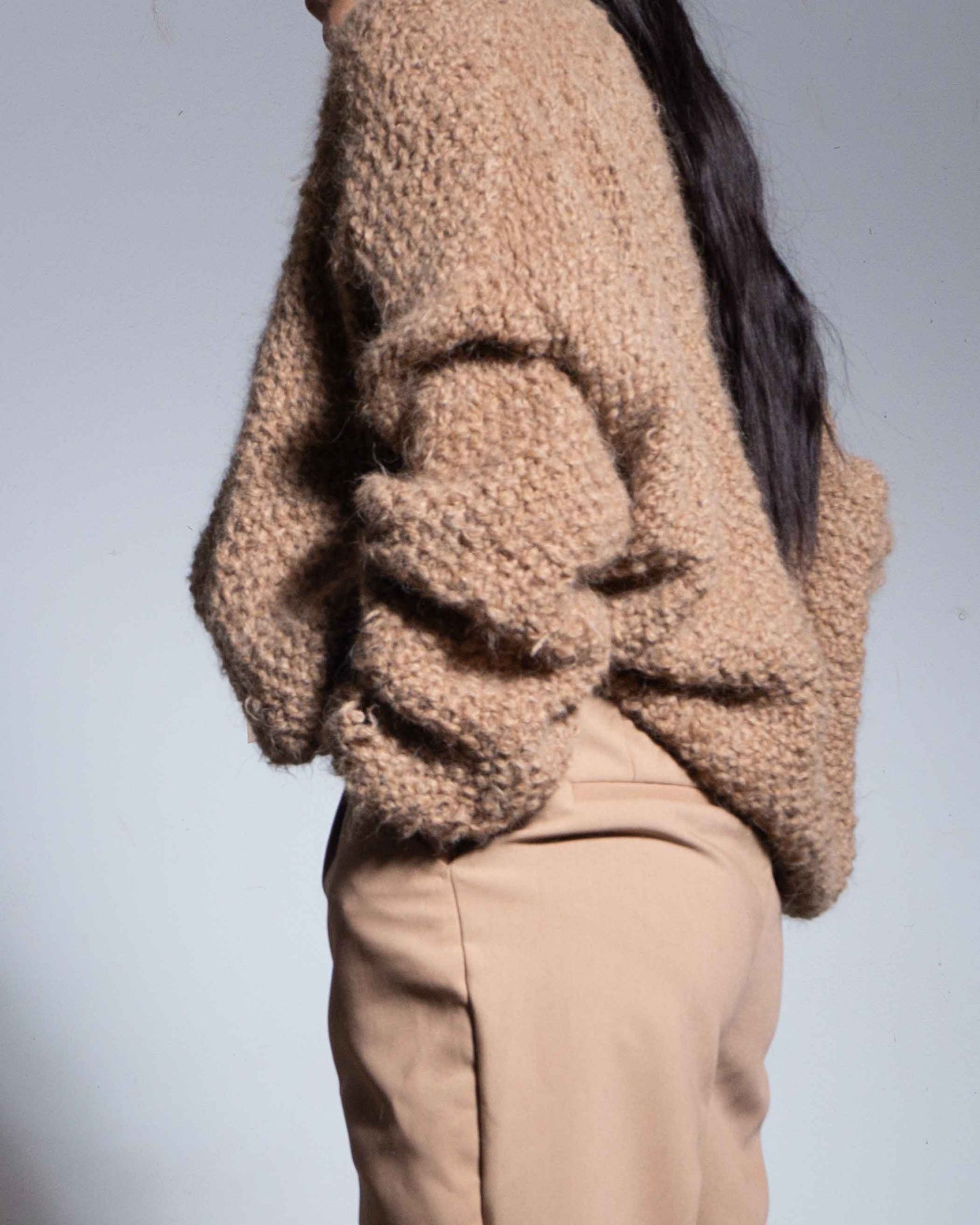 ALPACA CHUNKY KNIT SWEATER - BROWN