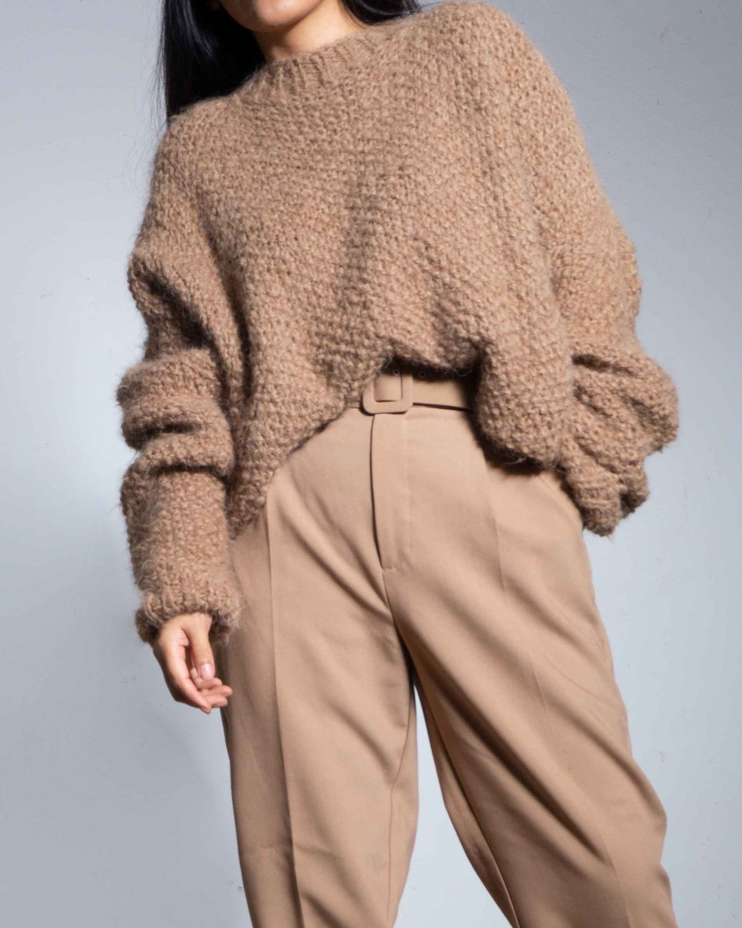 ALPACA CHUNKY KNIT SWEATER - BROWN