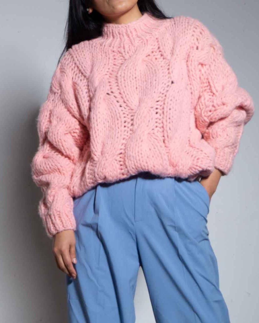 MUJU CABLE KNIT ALPACA WOOL SWEATER - PINK