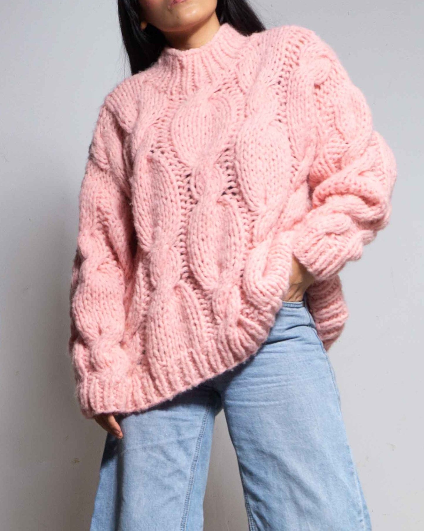 MUJU CABLE KNIT ALPACA WOOL SWEATER - PINK