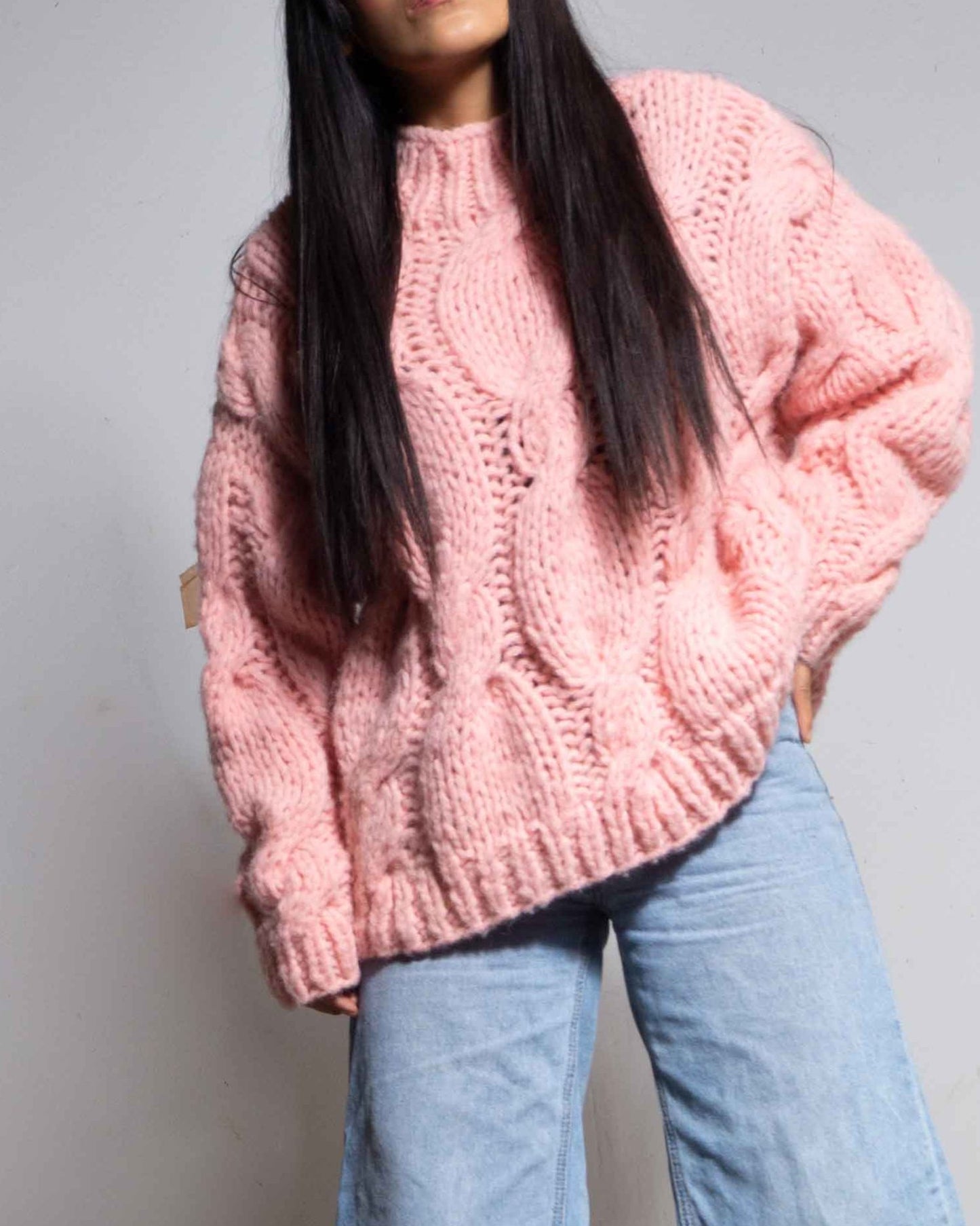 MUJU CABLE KNIT ALPACA WOOL SWEATER - PINK