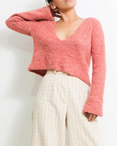 V CROPPED KNIT ALPACA WOOL SWEATER