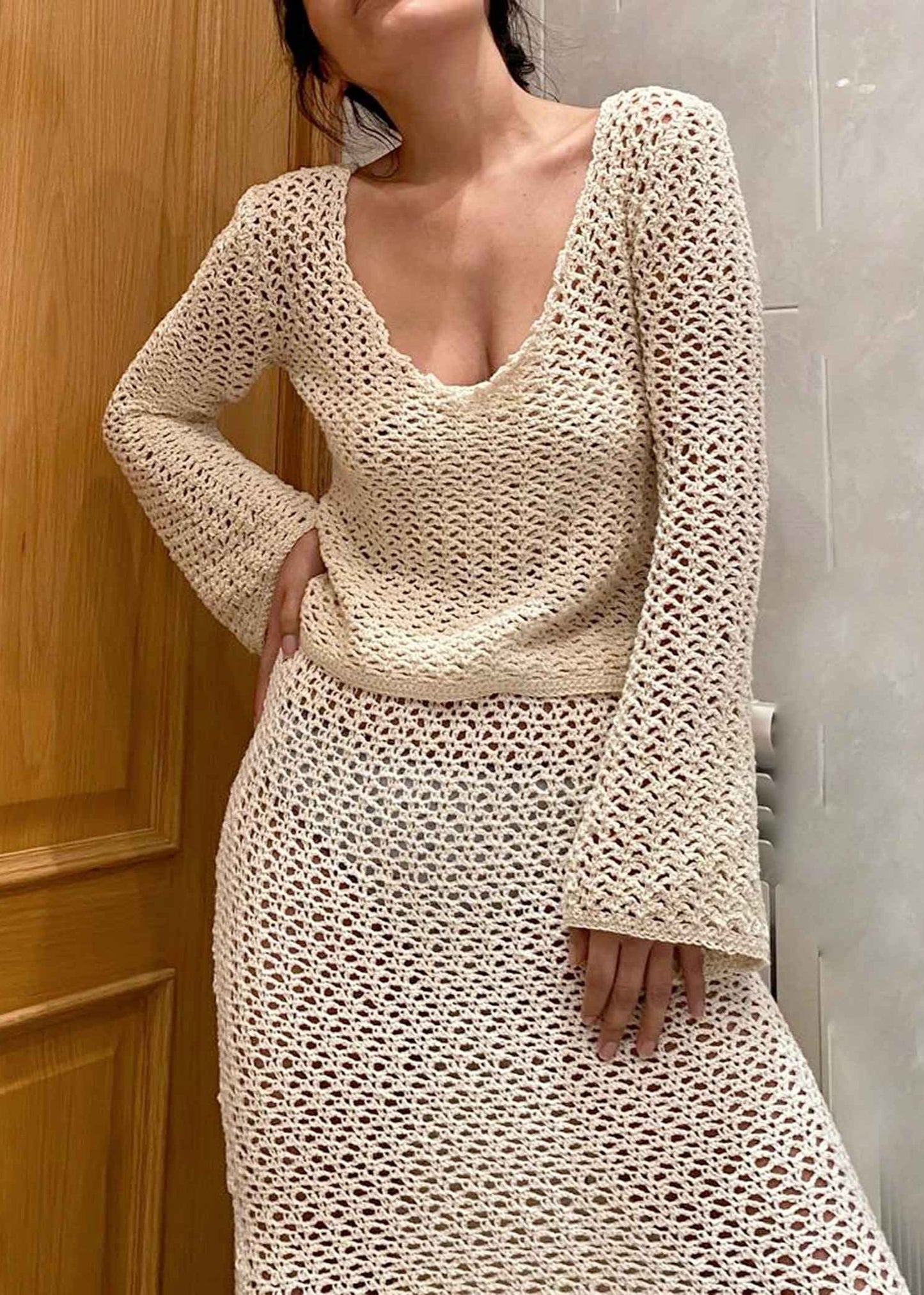 eco cotton crochet top sweater
