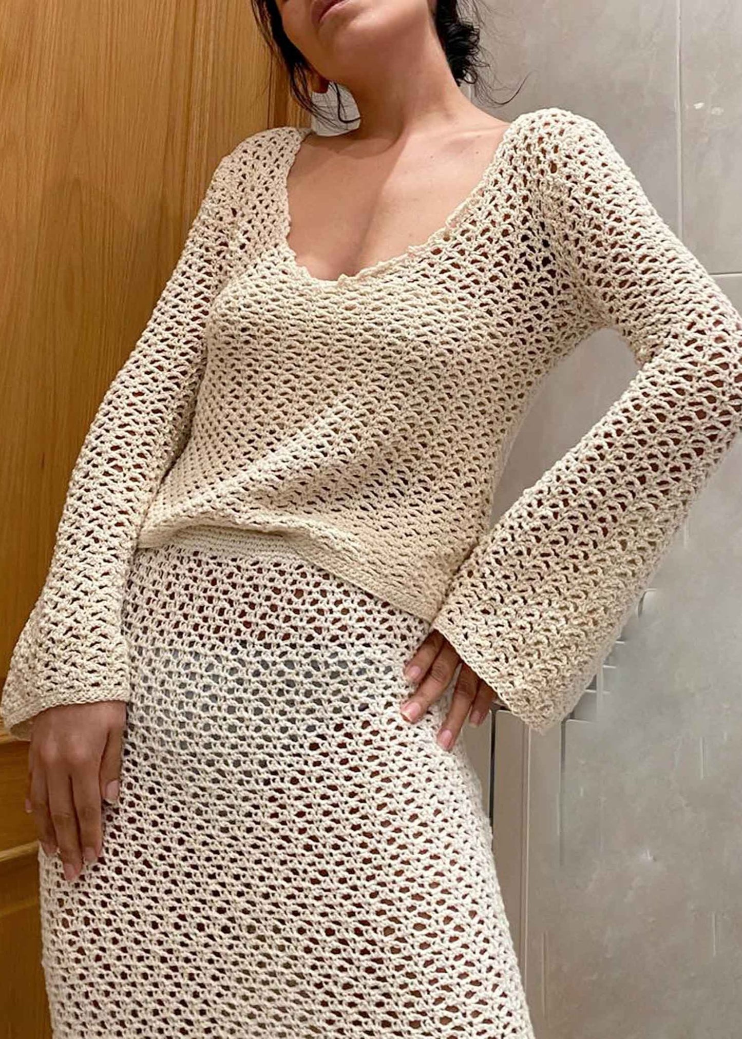 eco cotton crochet top sweater
