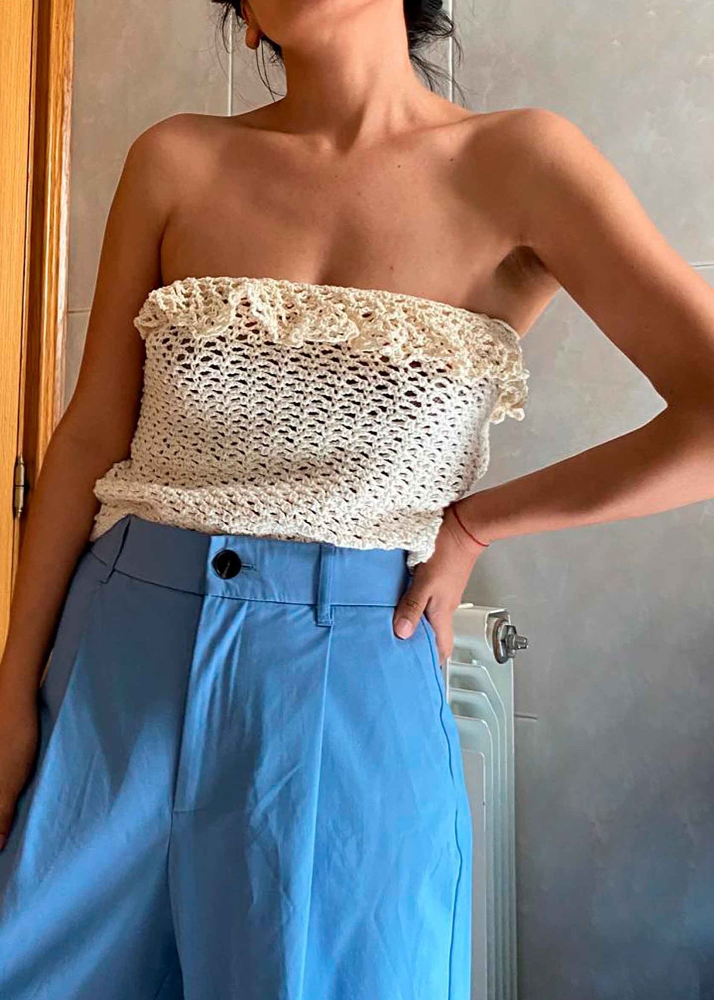 Crochet cotton top - light brown