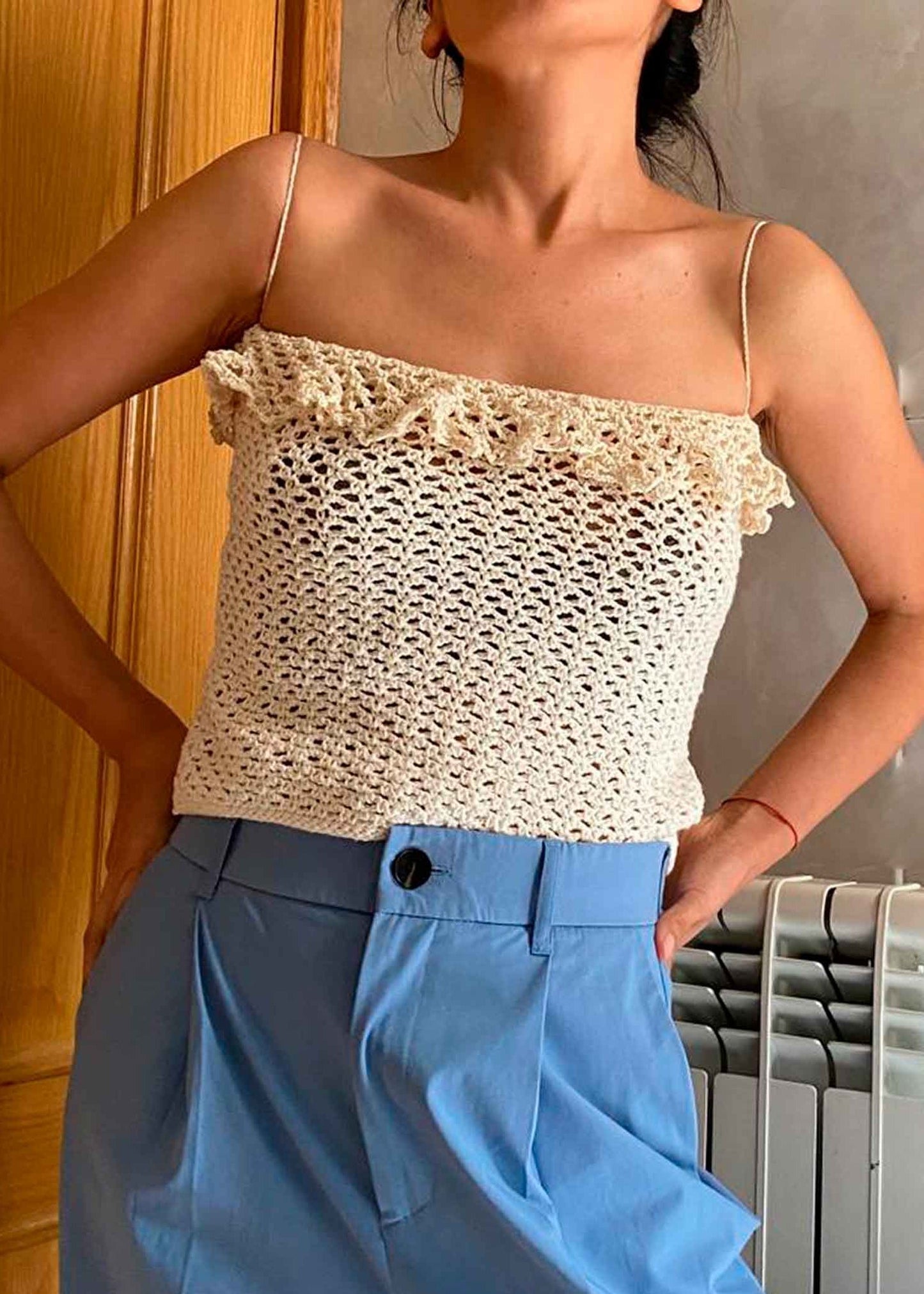 Crochet cotton top - light brown
