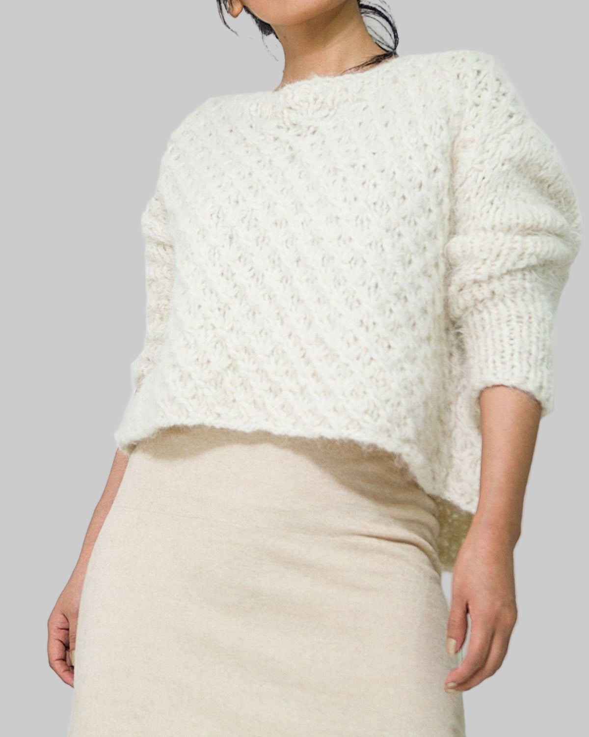 Cable Knit Alpaca Cropped Sweater | Handmade Oversized Pullover