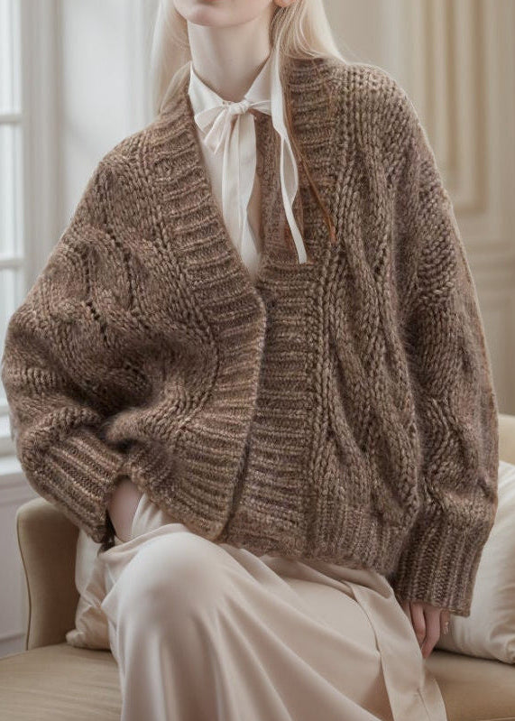 Brown Textured Alpaca Cardigan | Sustainable Knitwear – SONQO