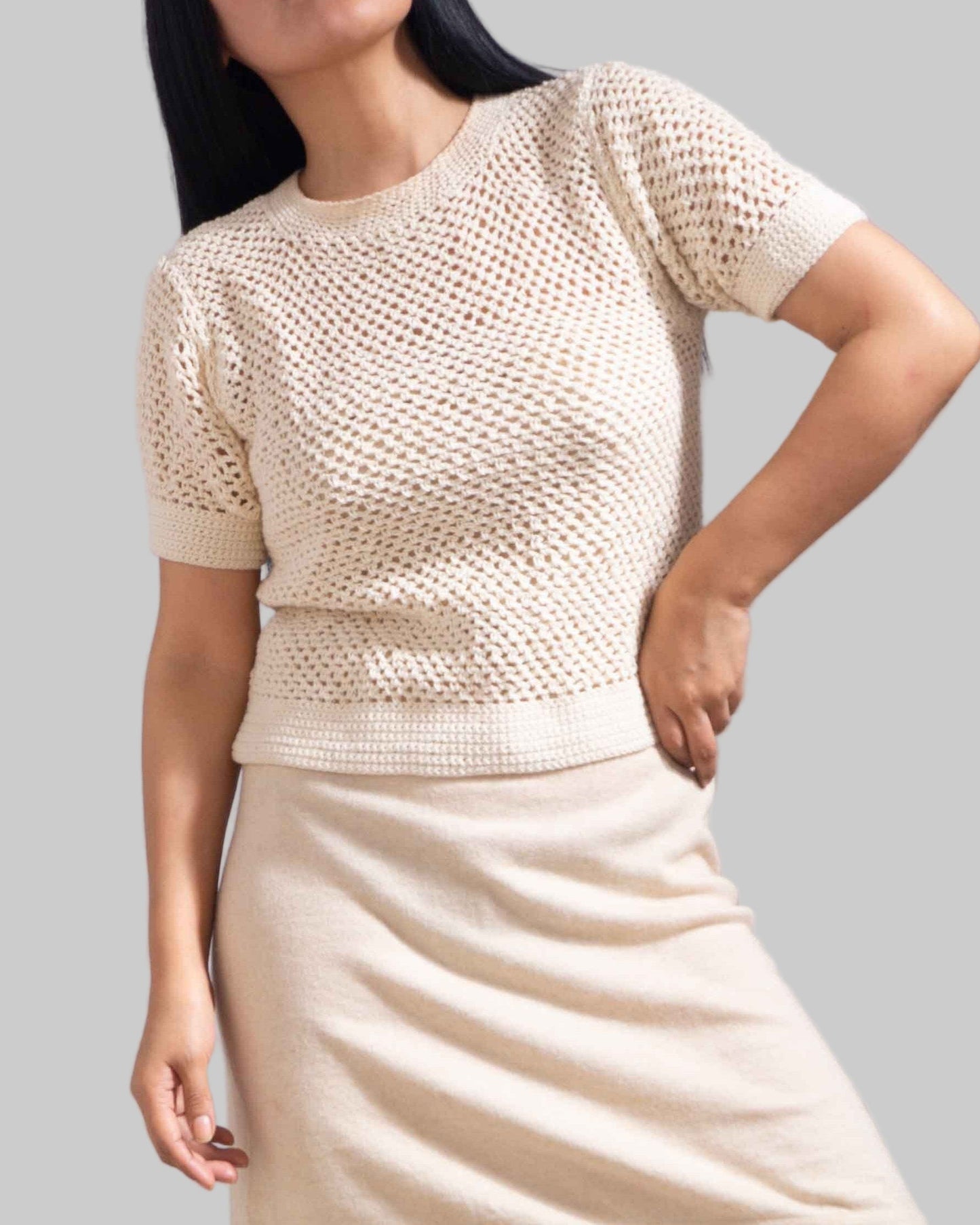 Organic Crochet Cotton Top | Handmade Women's Short Sleeve Blouse