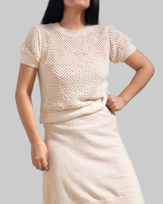 Organic Crochet Cotton Top | Handmade Women's Short Sleeve Blouse