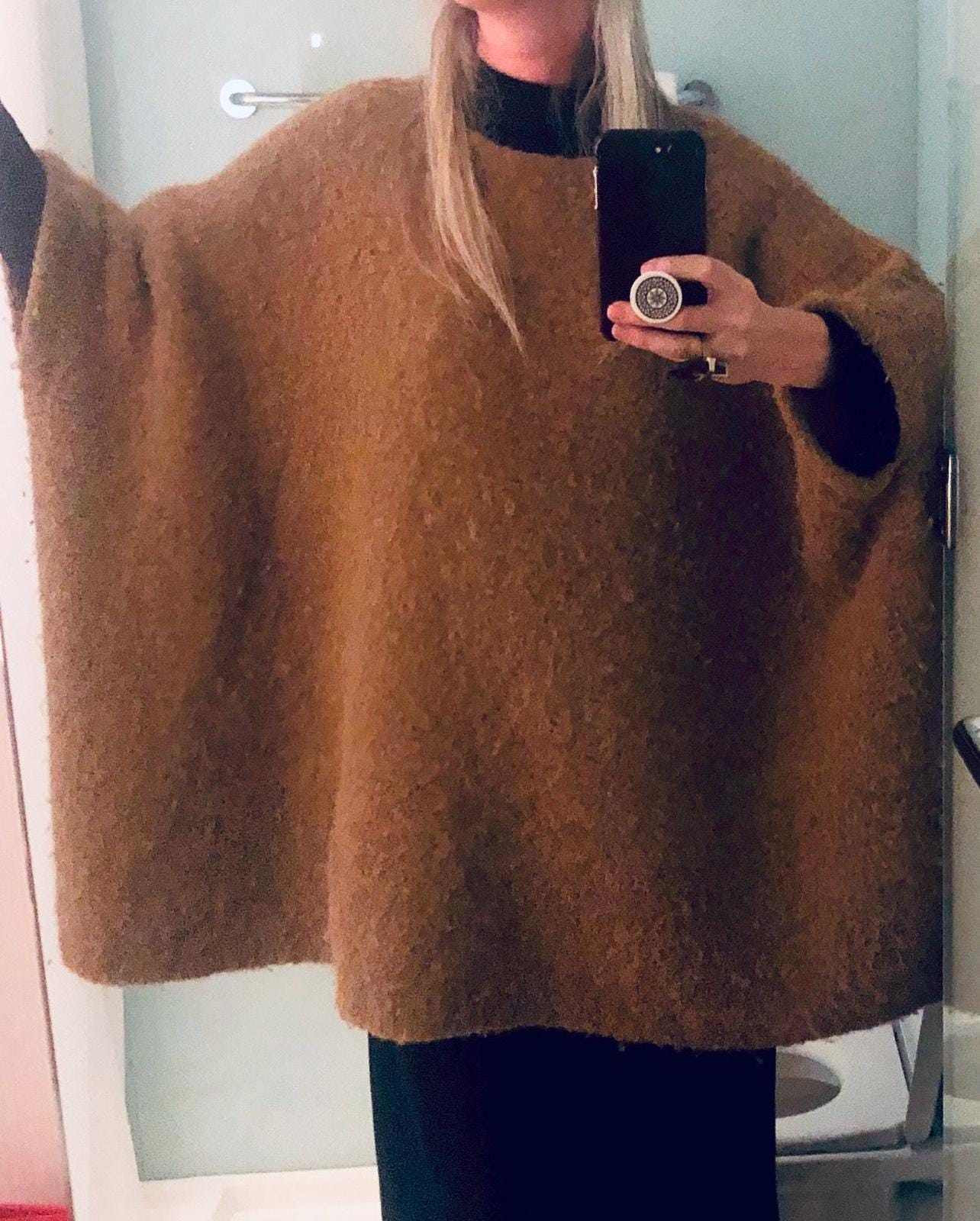 Oversized Alpaca Poncho Cape Sweater | Asymmetric Slouchy Knit