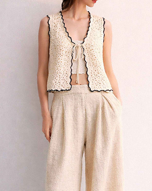Handmade Organic Cotton Crochet Vest | Ivory Wool Blend Top | YANAY Style