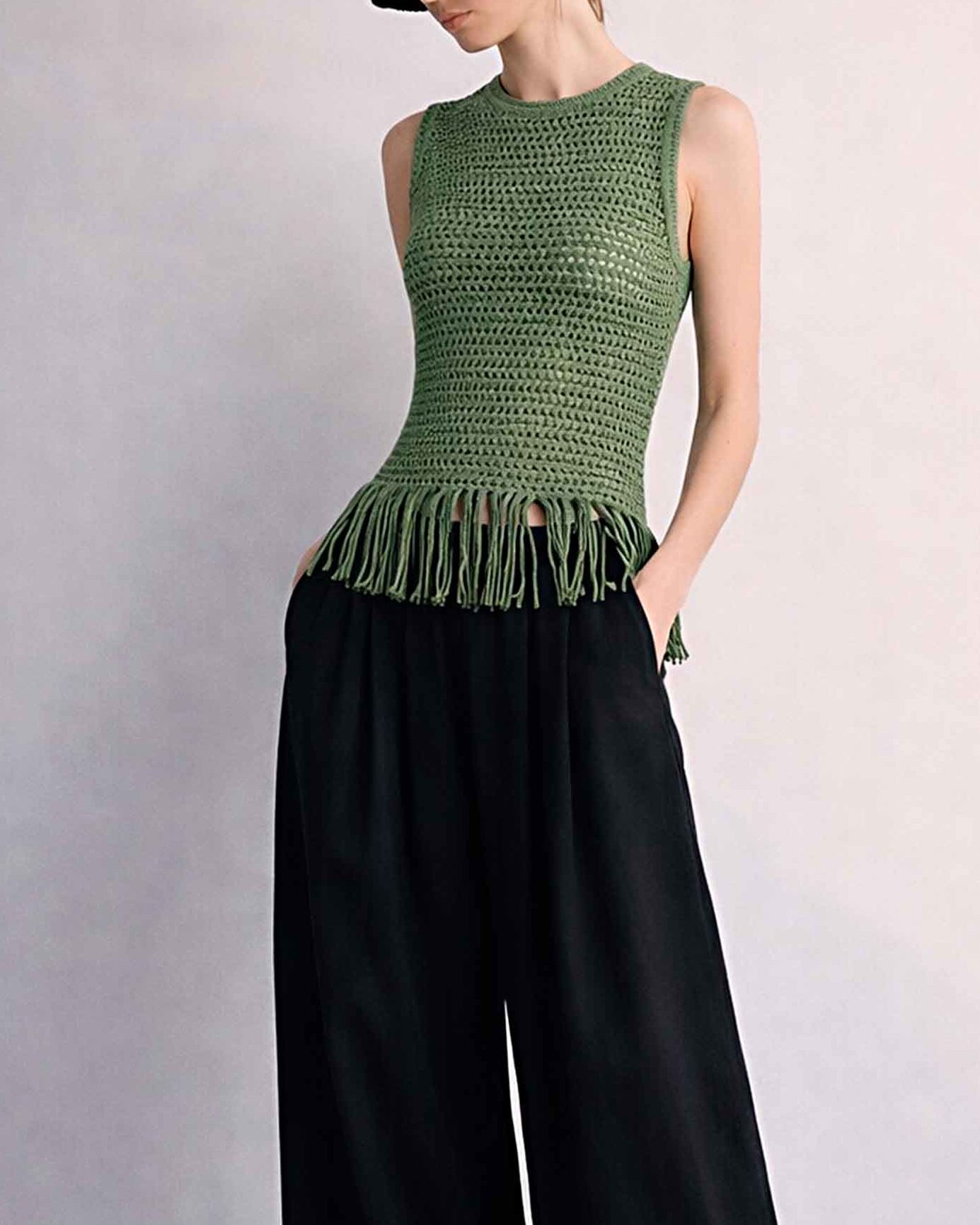 Handmade Pima Cotton Crochet Tank Top | White Fringe Sleeveless Shirt
