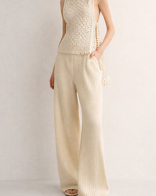 Organic Cotton Wide Leg Palazzo Pants | Elegant Work Trousers