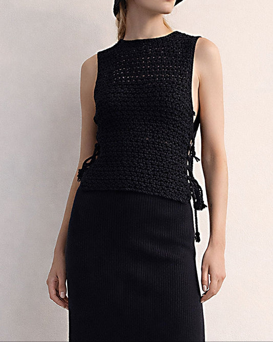 Organic Cotton Asymmetric Crochet Tank Top: Sleeveless One Shoulder