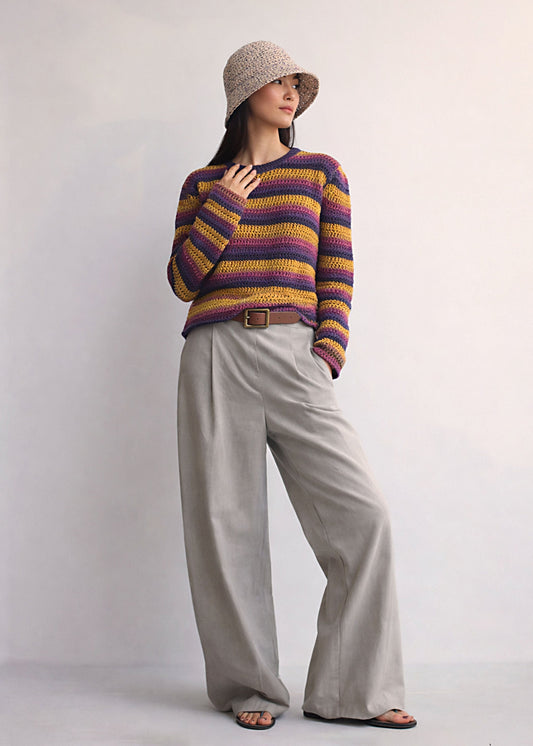 Crochet Eco Cotton Sweater Top: Striped Knit, Handmade