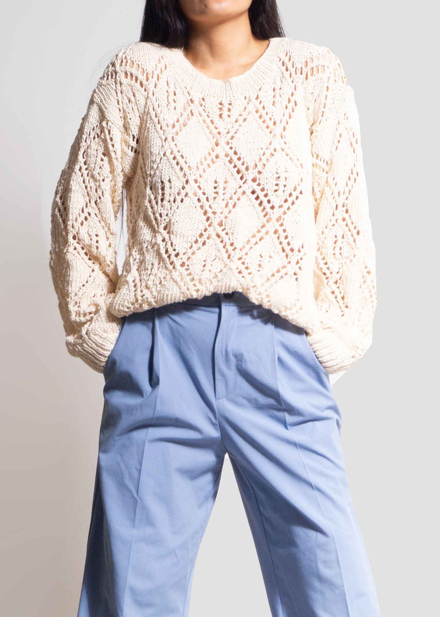 ATIY CABLE KNIT COTTON SWEATER - IVORY