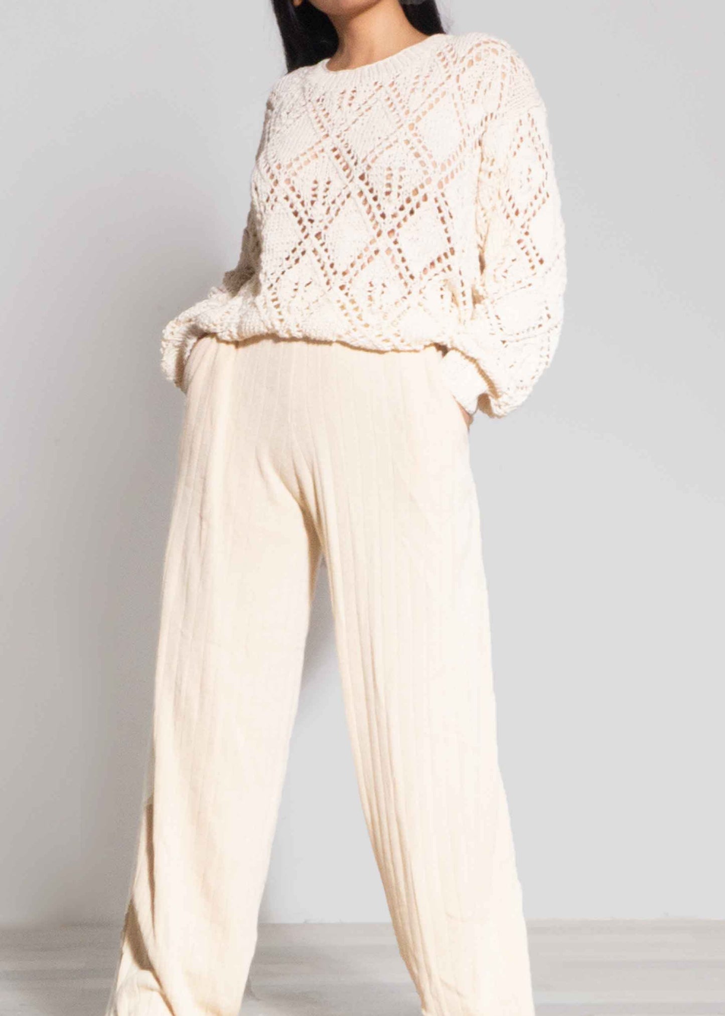 ATIY CABLE KNIT COTTON SWEATER - IVORY
