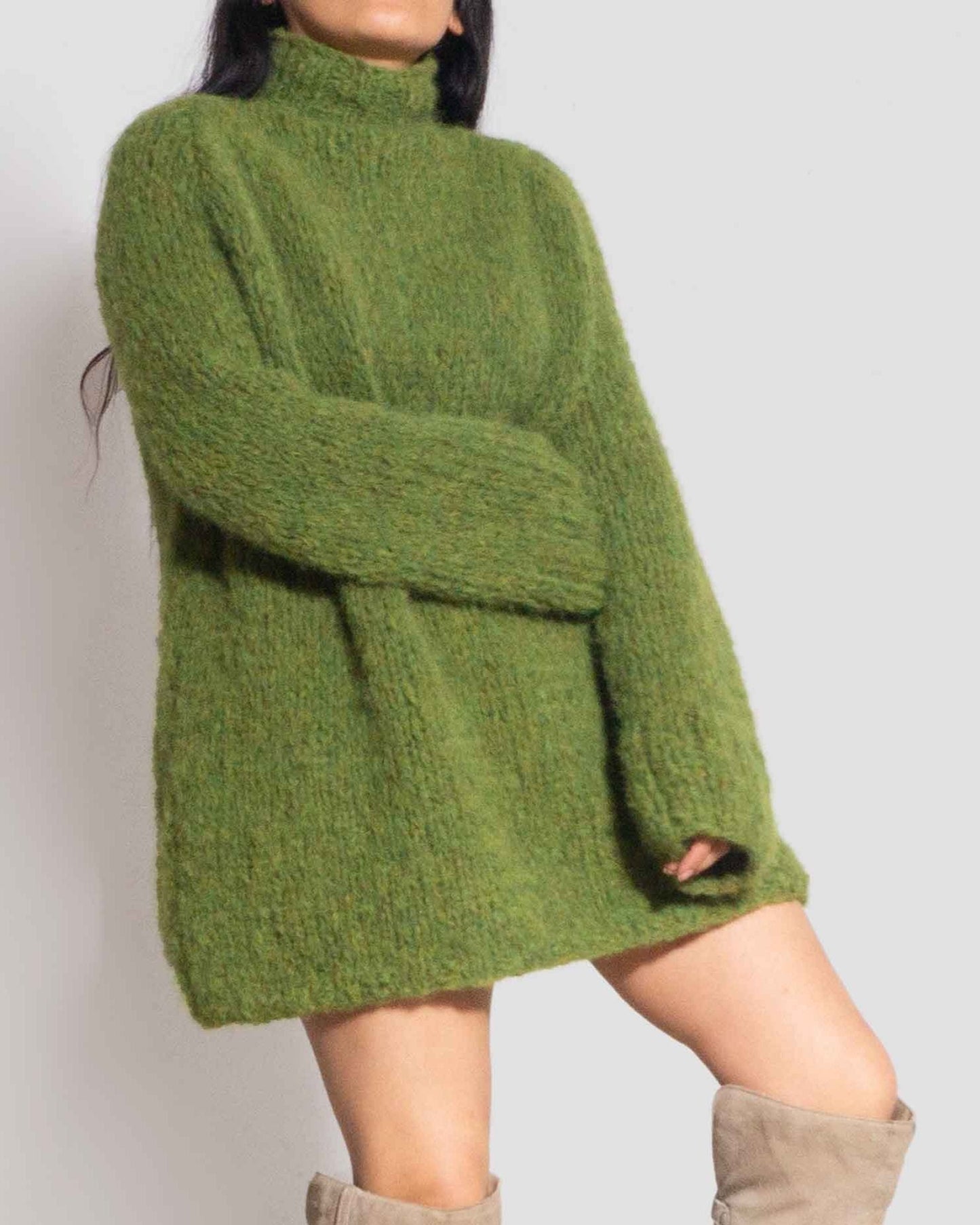 ALPACA SWEATER DRESS - GREEN