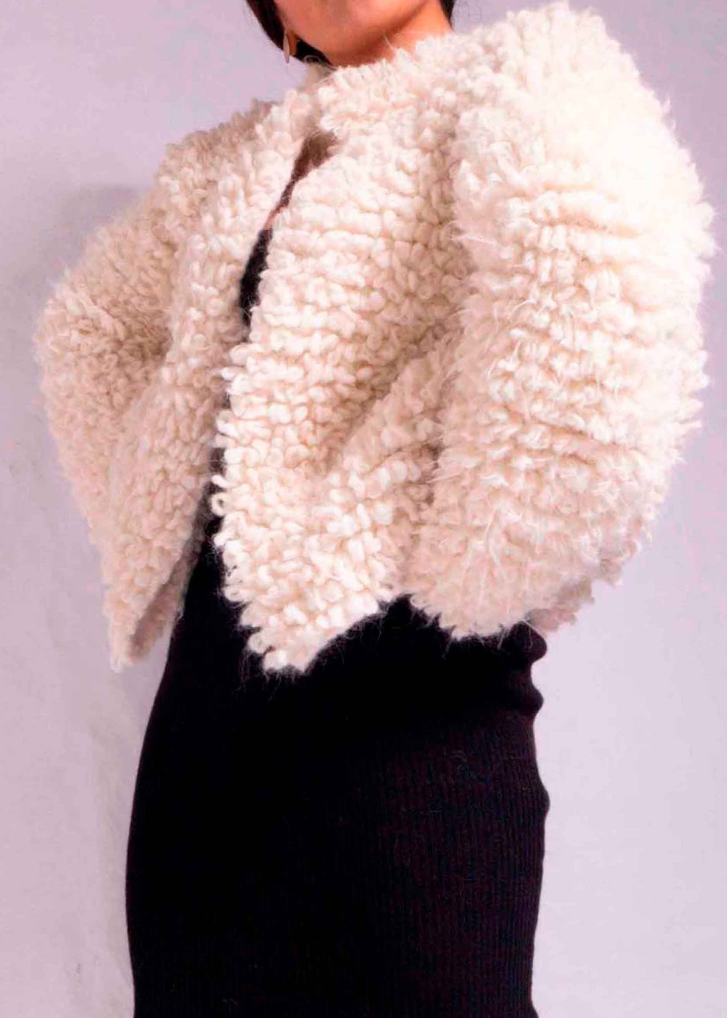 CROCHET BOMBER ALPACA WOOL JACKET COAT - IVORY