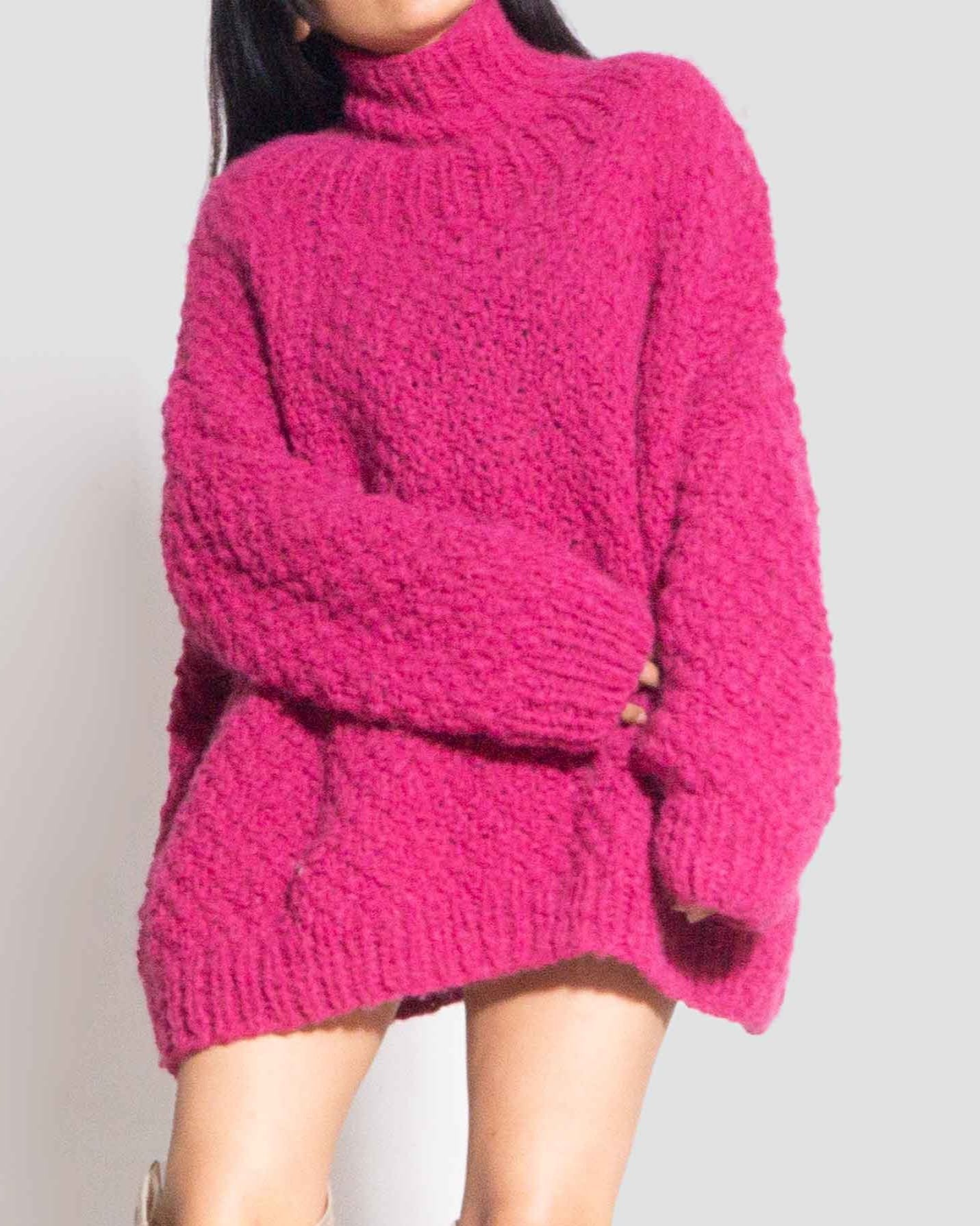 ALPACA TURTLENECK SWEATER WOMEN - FUCHSIA