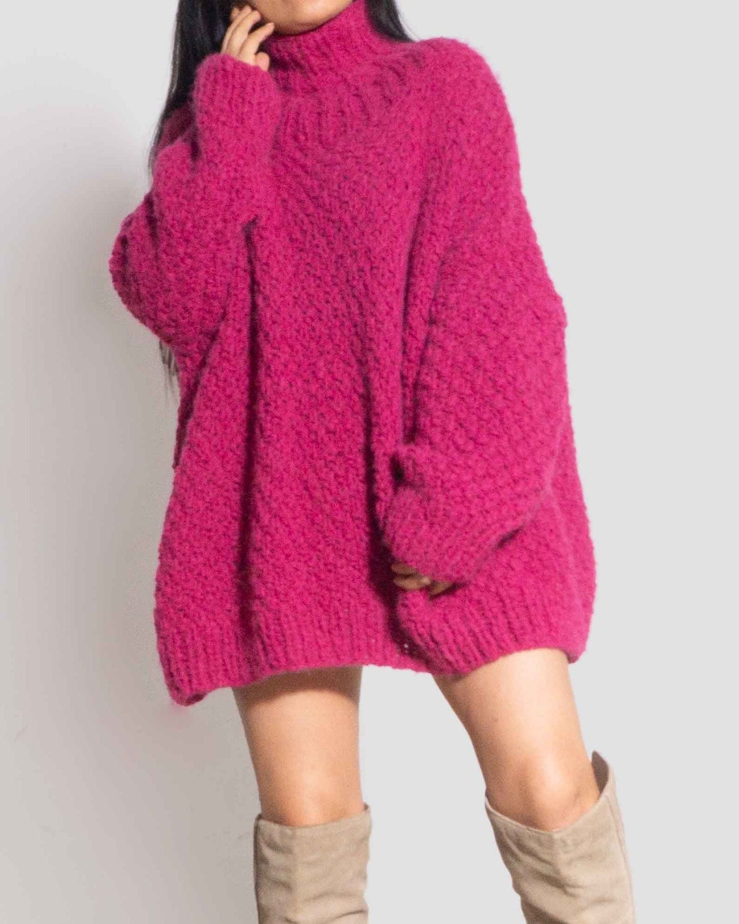 ALPACA TURTLENECK SWEATER WOMEN - FUCHSIA