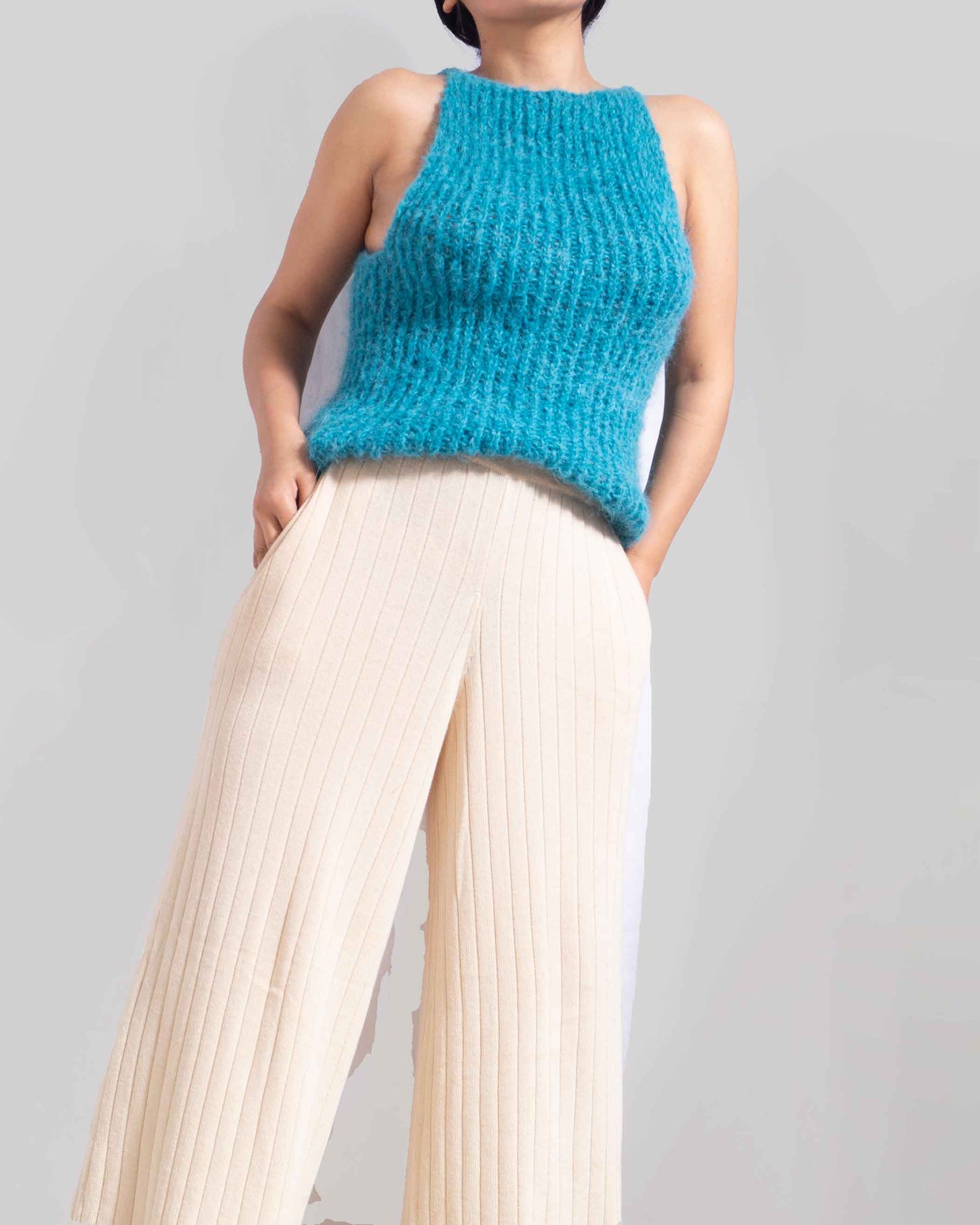 sleeveless alpaca sweater top