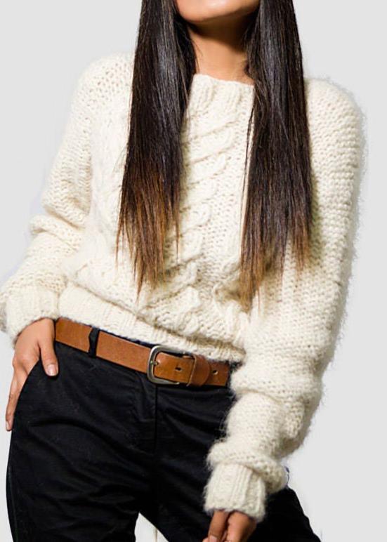 Cropped cable knit alpaca sweater