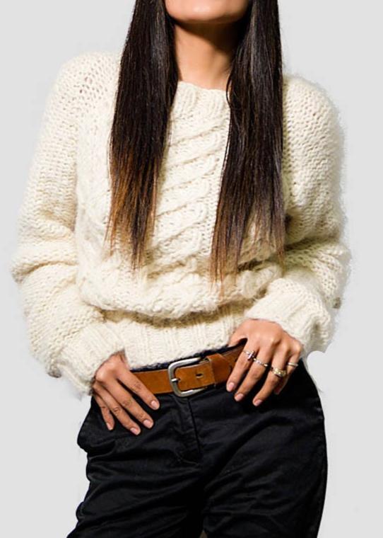 Cropped cable knit alpaca sweater