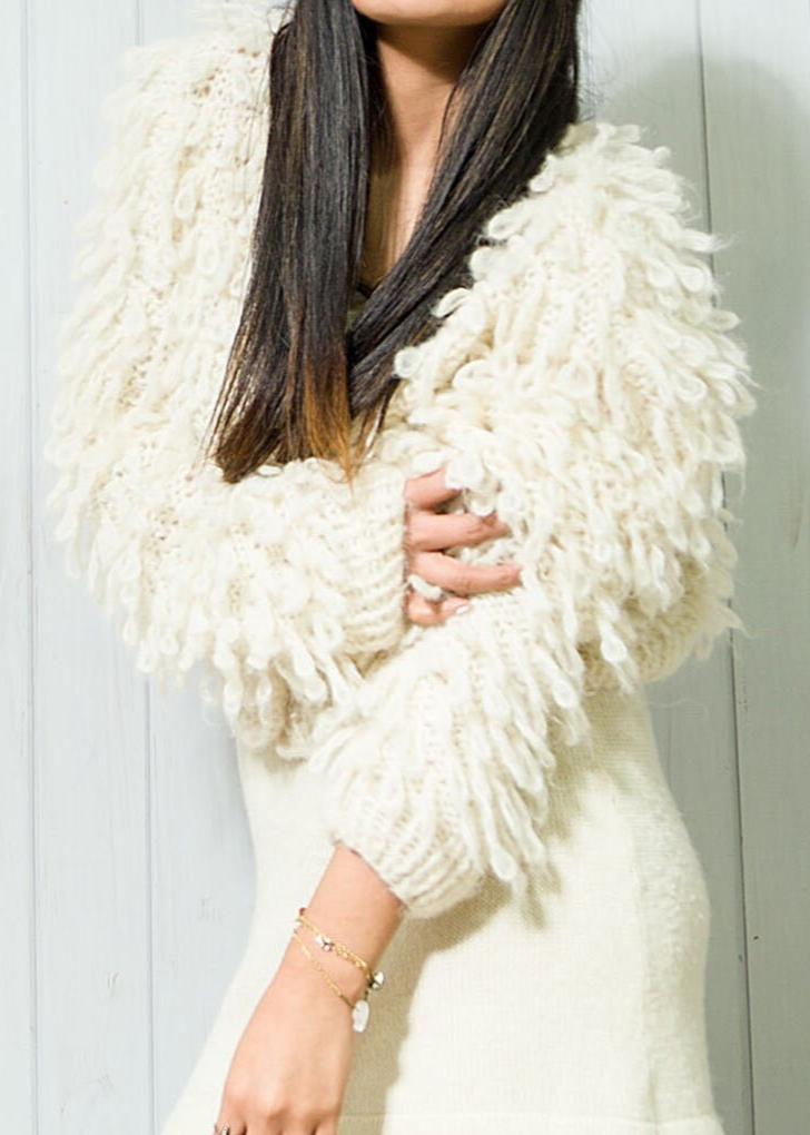 BOMBER JACKET ALPACA WOOL CARDIGAN - IVORY
