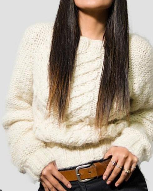 Cropped cable knit alpaca sweater