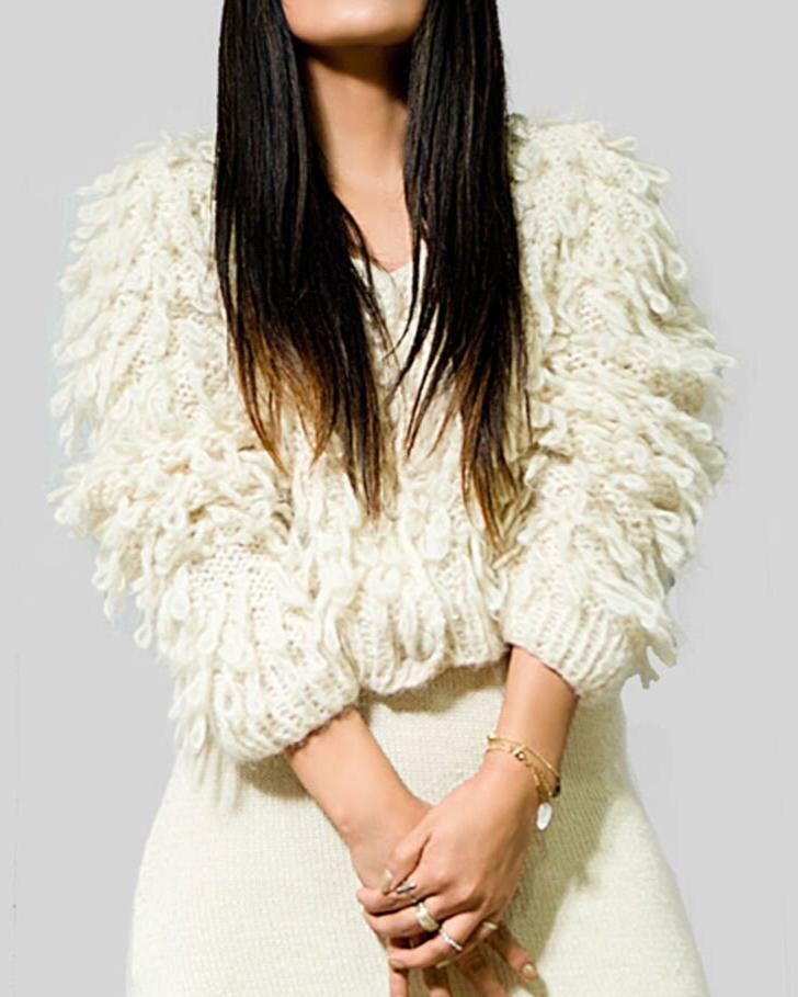 BOMBER JACKET ALPACA WOOL CARDIGAN - IVORY