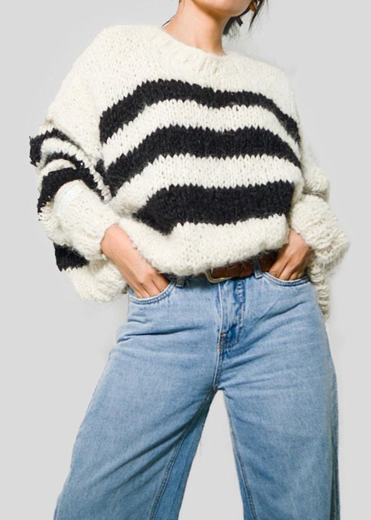 ALPACA WOMENS CROPPED SWEATER - IVORY / BLACK