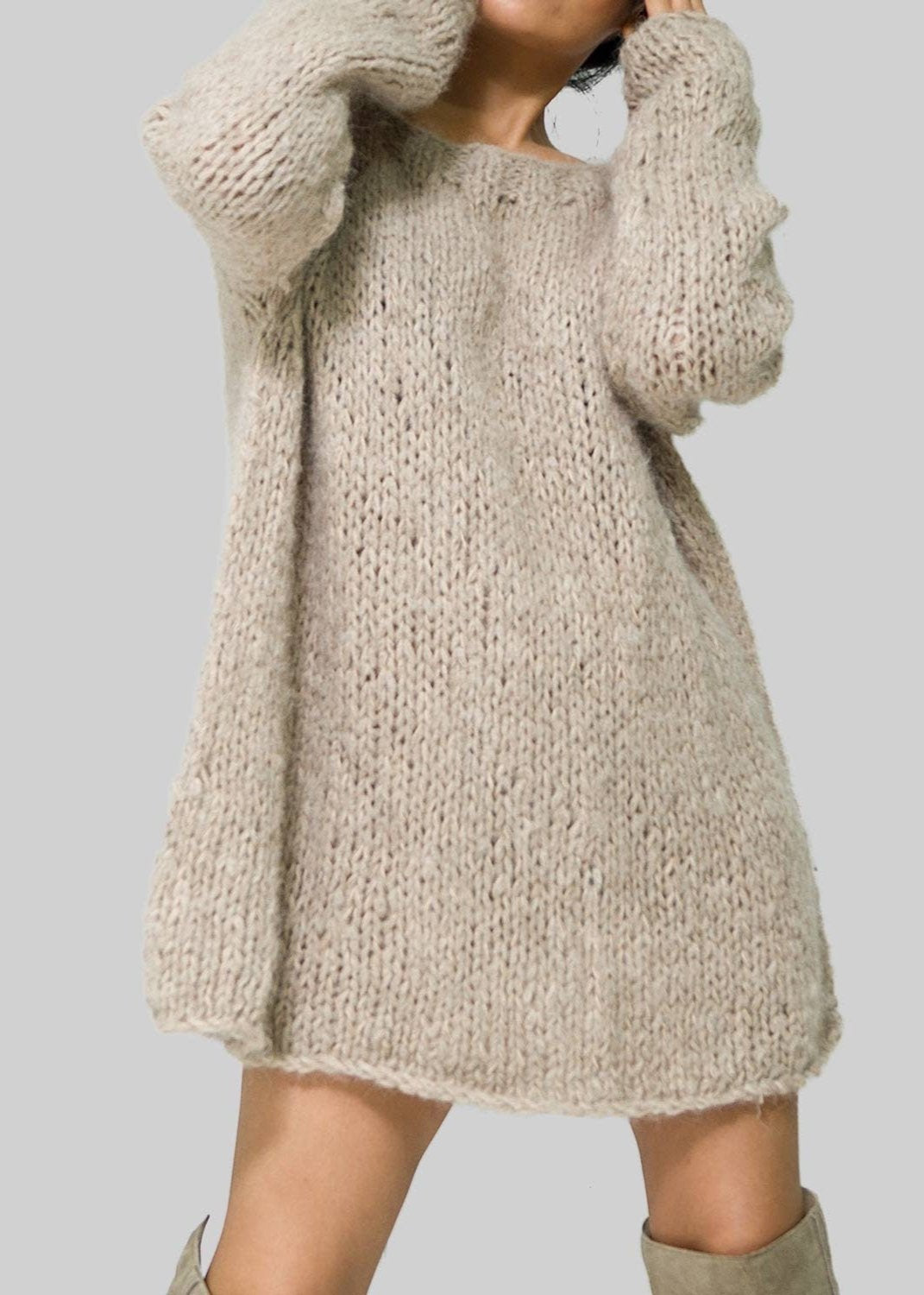 ALPACA SWEATER DRESS FOR WOMEN - LIGHT BROWN