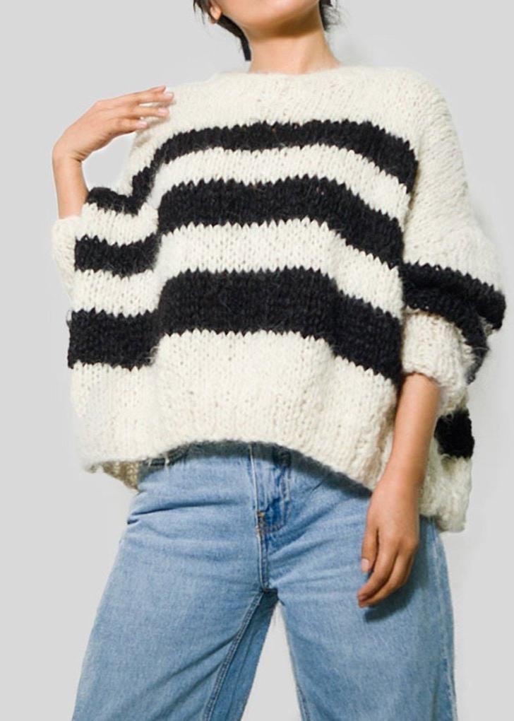 ALPACA WOMENS CROPPED SWEATER - IVORY / BLACK