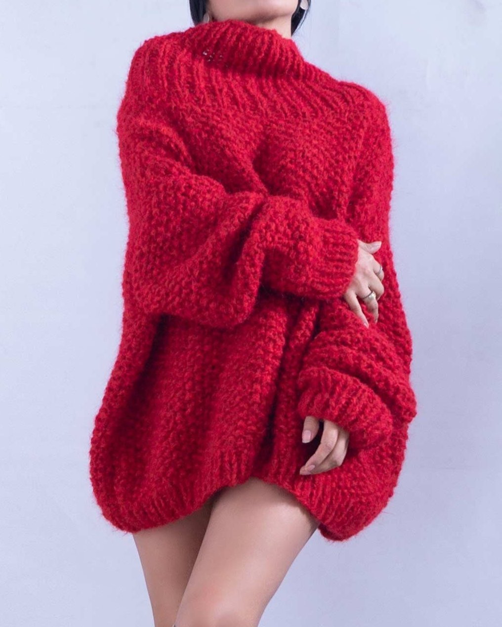 ALPACA PLUS SIZE TURTLENECK SWEATER - RED