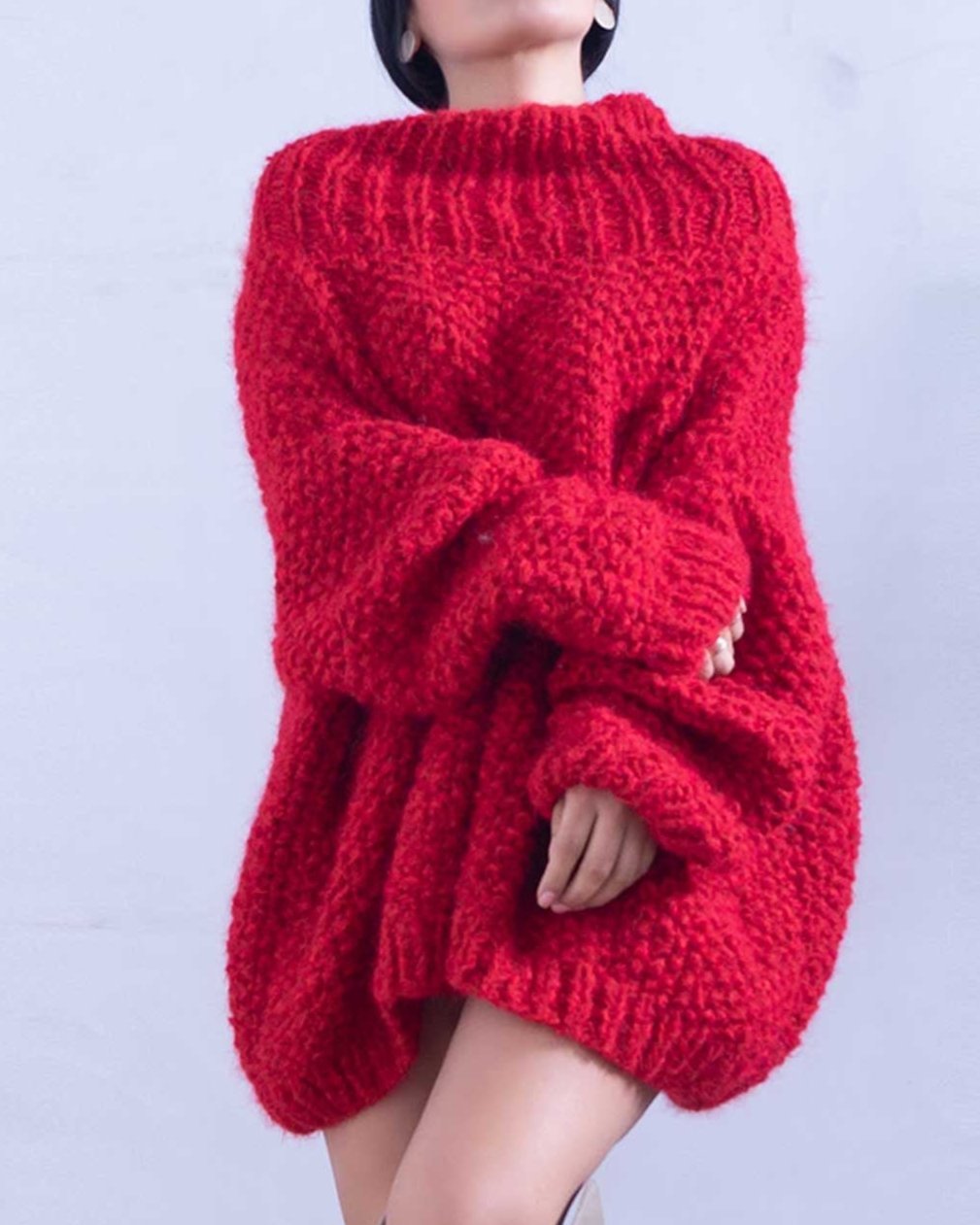 ALPACA PLUS SIZE TURTLENECK SWEATER - RED