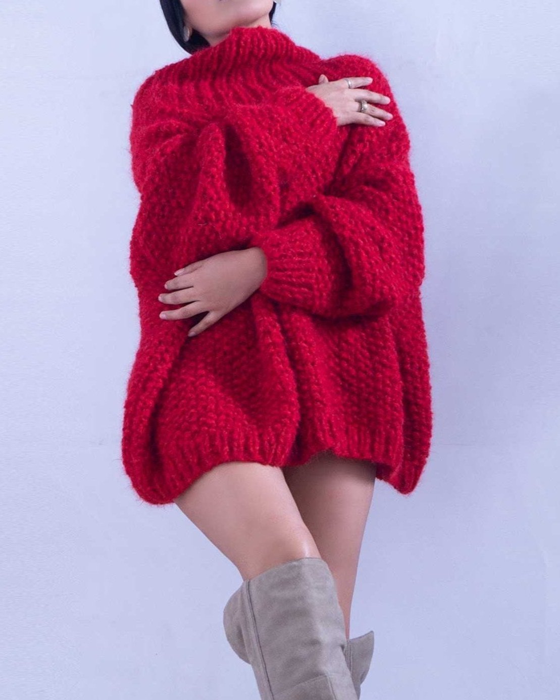 ALPACA PLUS SIZE TURTLENECK SWEATER - RED