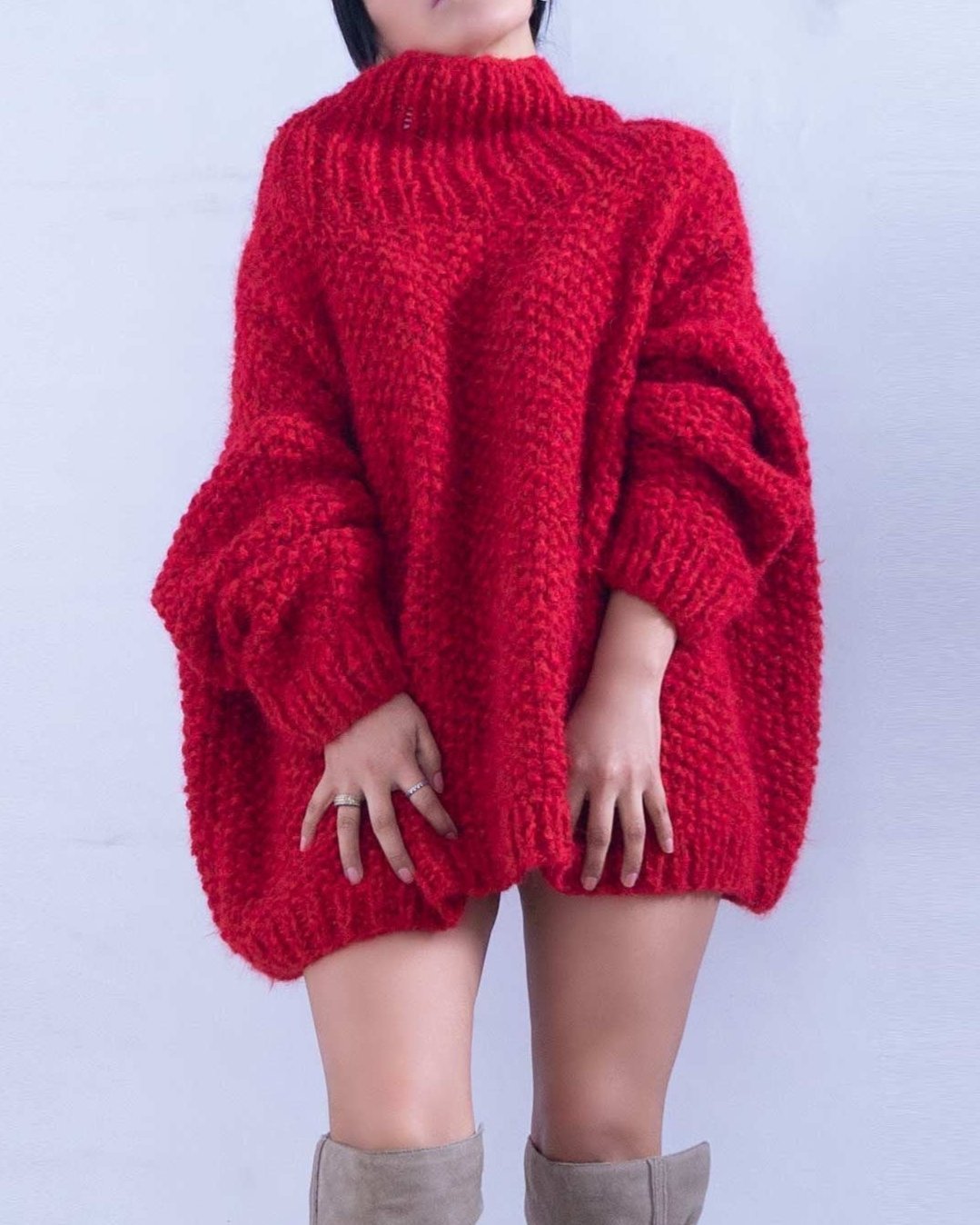 ALPACA PLUS SIZE TURTLENECK SWEATER - RED