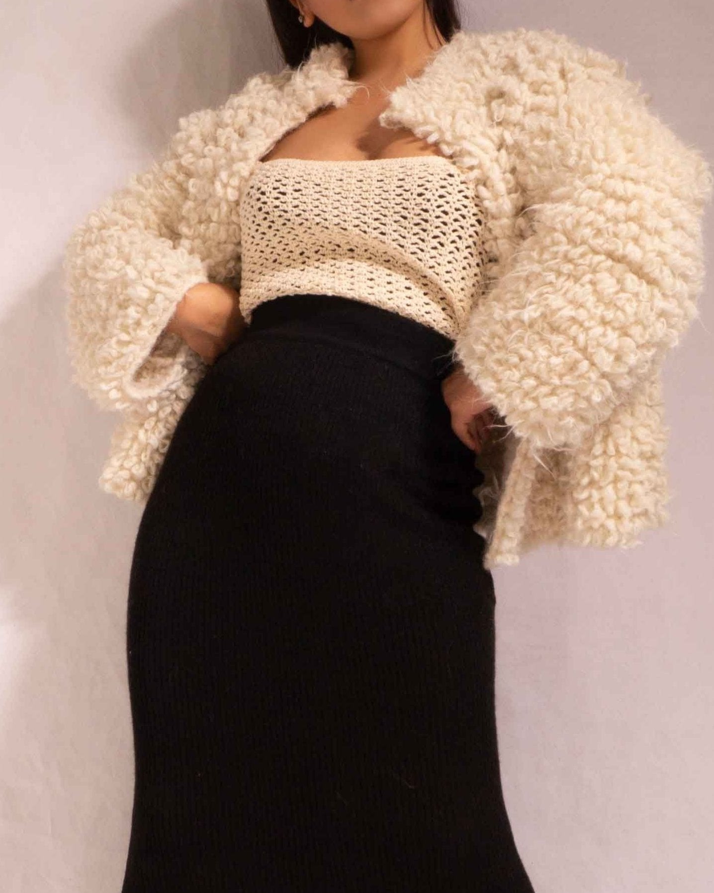 CROCHET COAT LONG ALPACA WOOL - IVORY