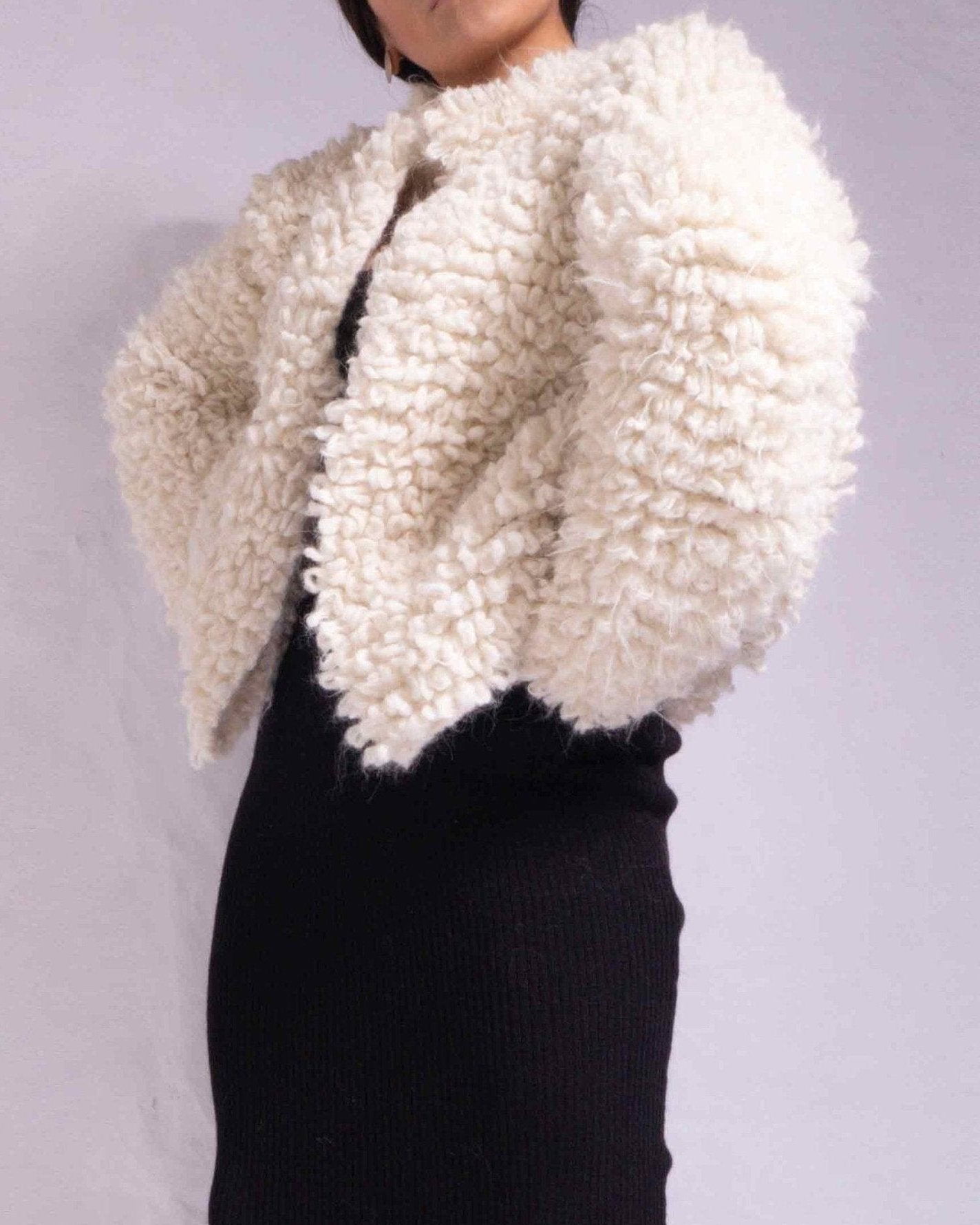 CROCHET COAT LONG ALPACA WOOL - IVORY