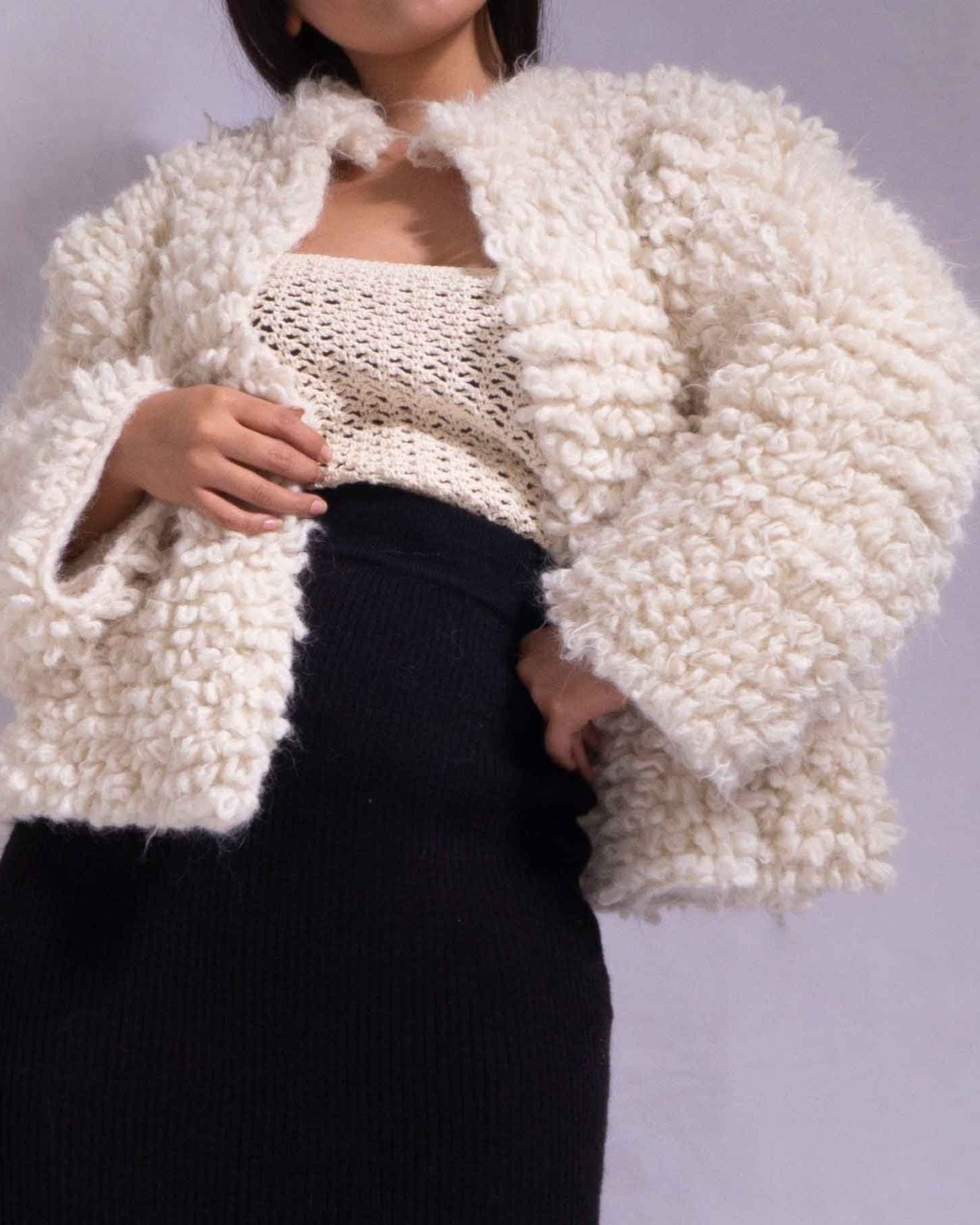 CROCHET COAT LONG ALPACA WOOL - IVORY