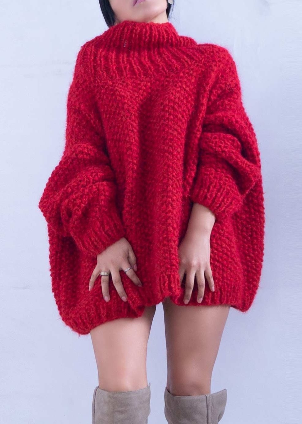 ALPACA OVERSIZED SWEATER FOR WOMEN - BLACK