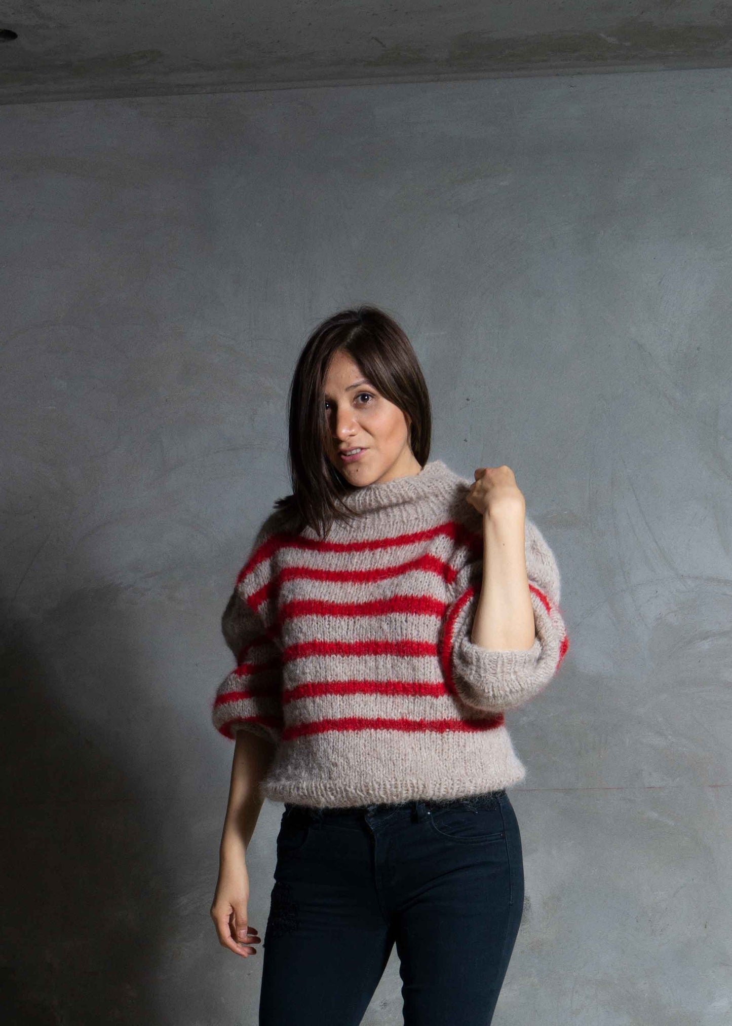 Slouchy cropped knit alpaca sweater