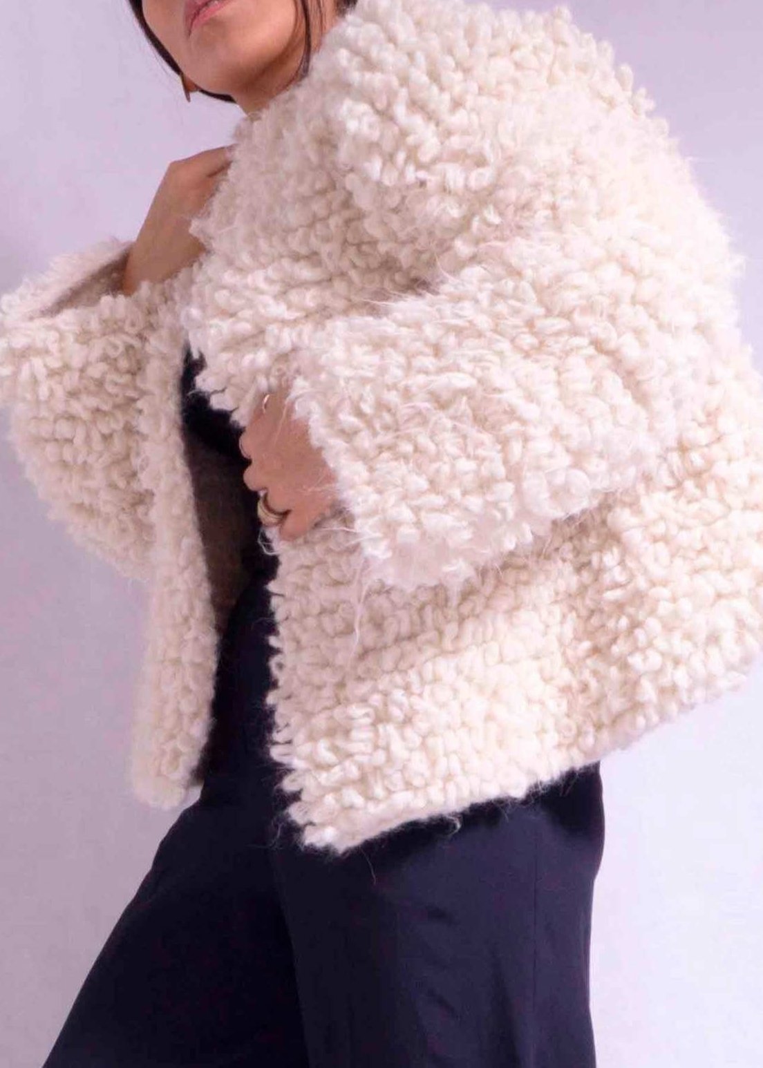 CROCHET BOMBER ALPACA WOOL JACKET COAT - IVORY