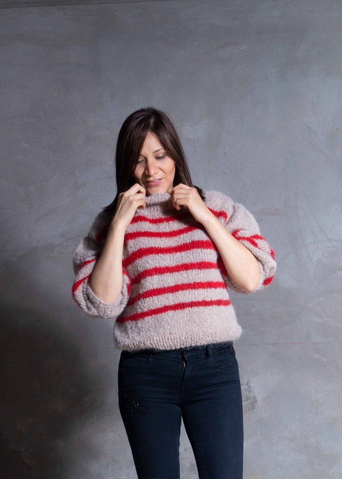 Slouchy cropped knit alpaca sweater