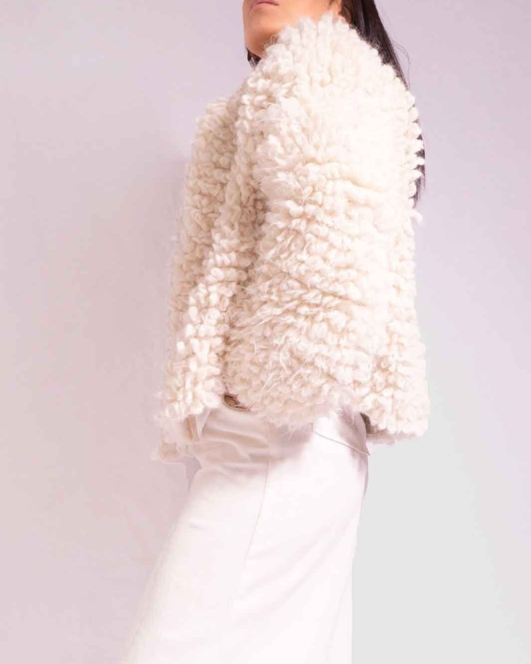 CROCHET COAT LONG ALPACA WOOL - IVORY